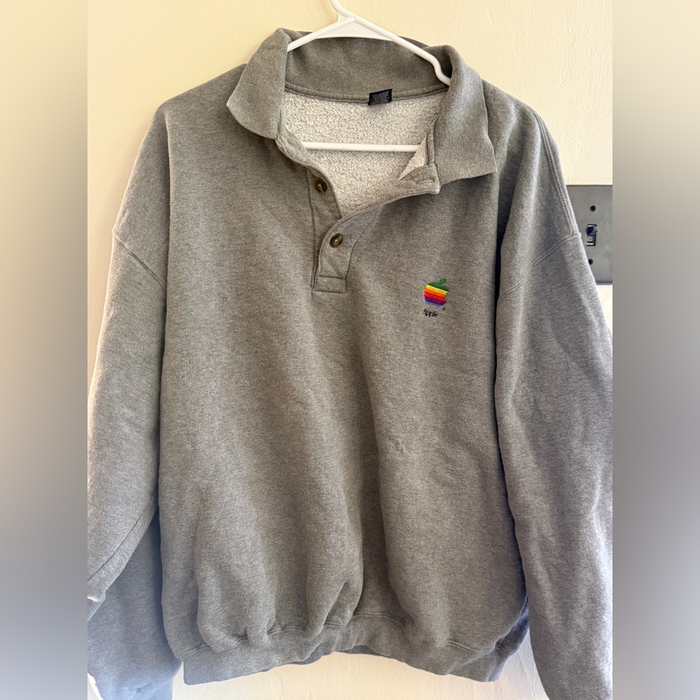 Vintage Apple Polo Fleece-Lined Gray Sweatshirt